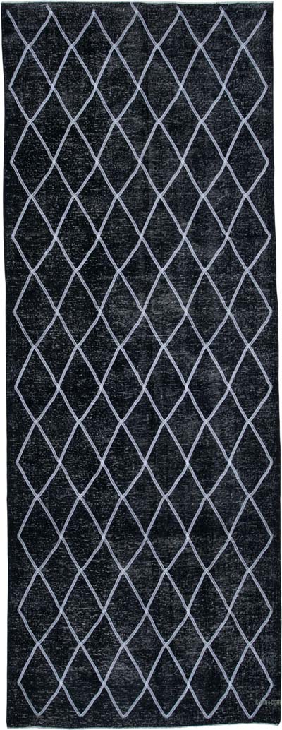 Negro Alfombra Turca bordada sobre teñida vintage - 145 cm x 388 cm