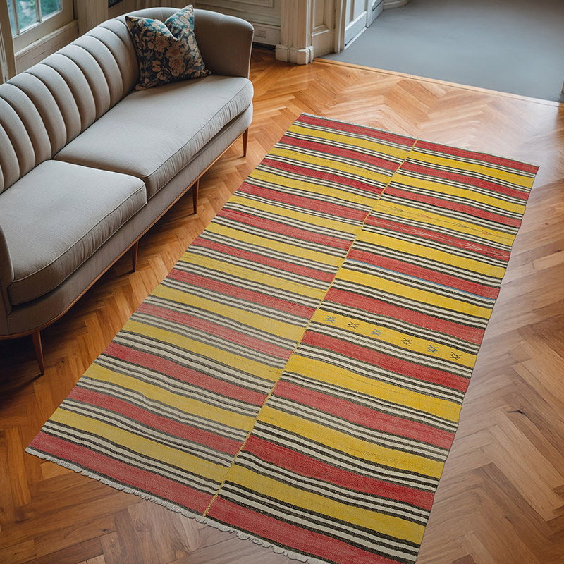 Sarı, Kırmızı Vintage Kapadokya Kilim - 162 cm x 287 cm - K0038910