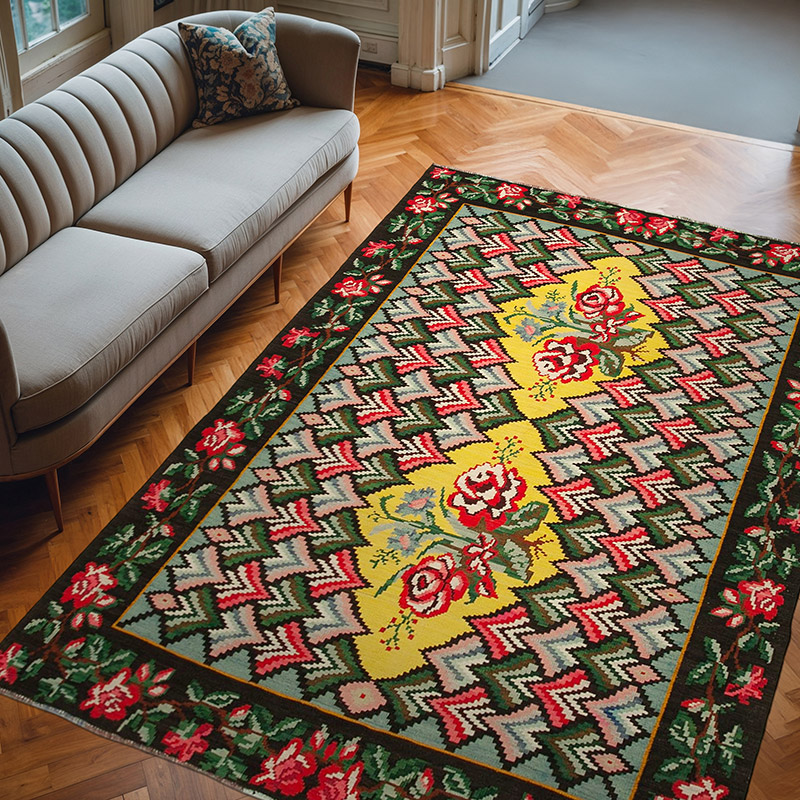 Vintage Handwoven Moldovan Kilim Rug - 6' 10" x 9' 3" (82" x 111") - K0039006