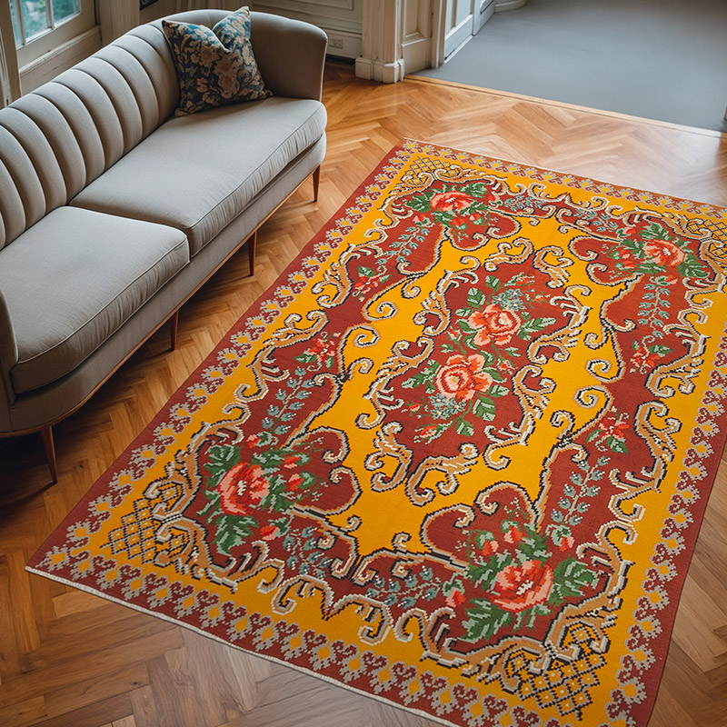 Vintage Handwoven Moldovan Kilim Rug - 6' 4" x 9'  (76" x 108") - K0039155