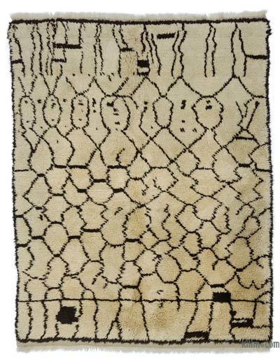 Beige, Brown New Moroccan Style Hand-Knotted Tulu Rug - 5' 11" x 7' 3" (71" x 87")