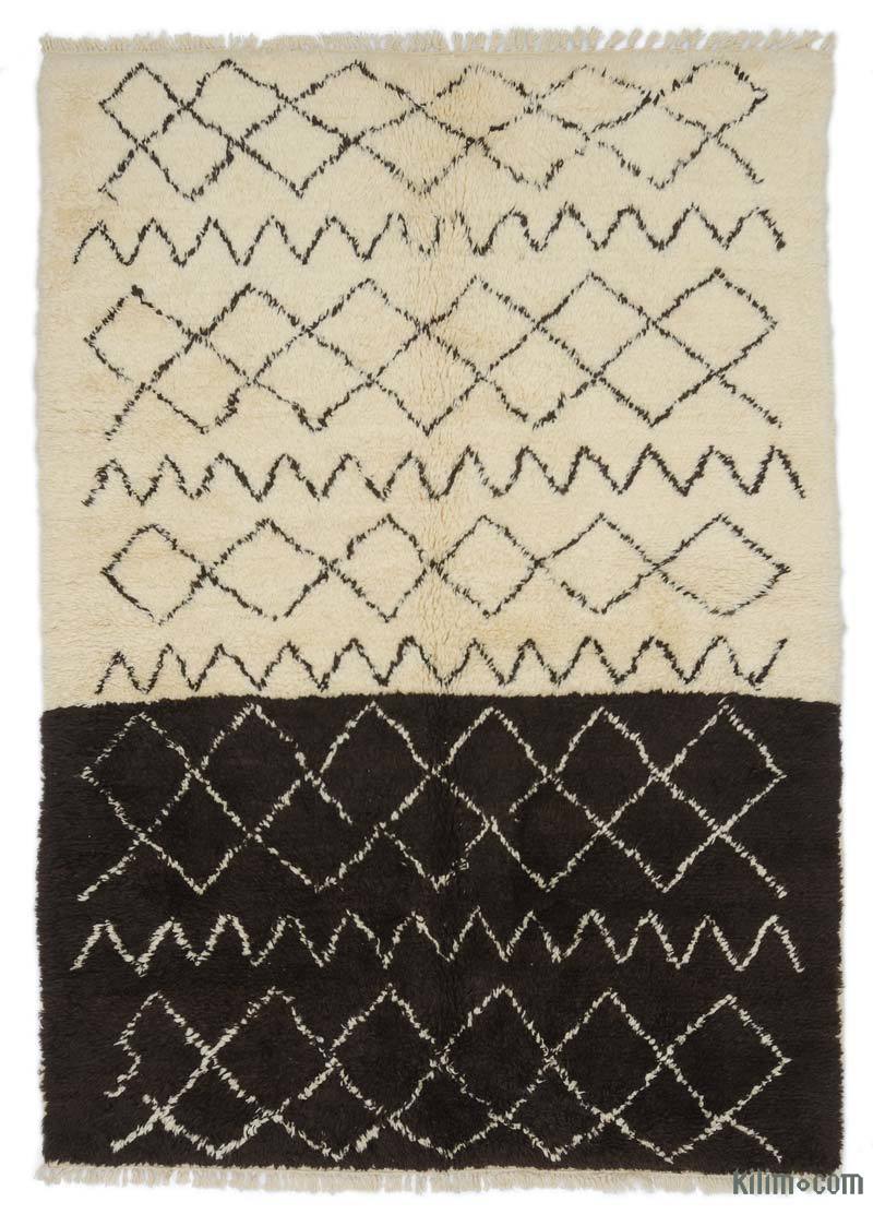 Brown, Beige New Moroccan Style Hand-Knotted Tulu Rug - 6' 1" x 8' 5" (73" x 101") - K0039221