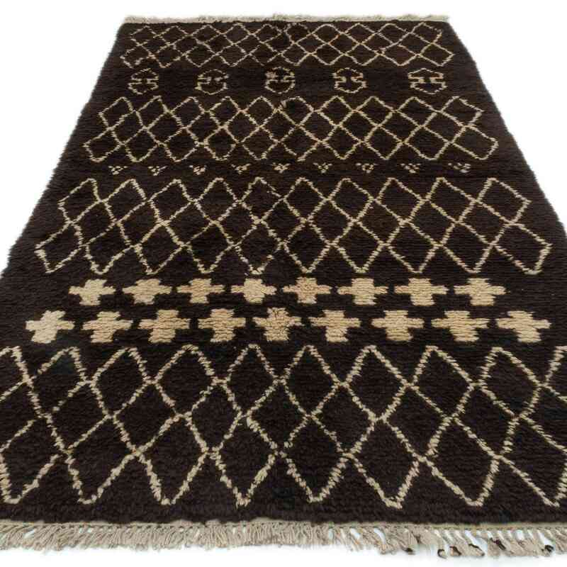 Brown, Beige New Moroccan Style Hand-Knotted Tulu Rug - 3' 11" x 8' 1" (47" x 97") - K0039224