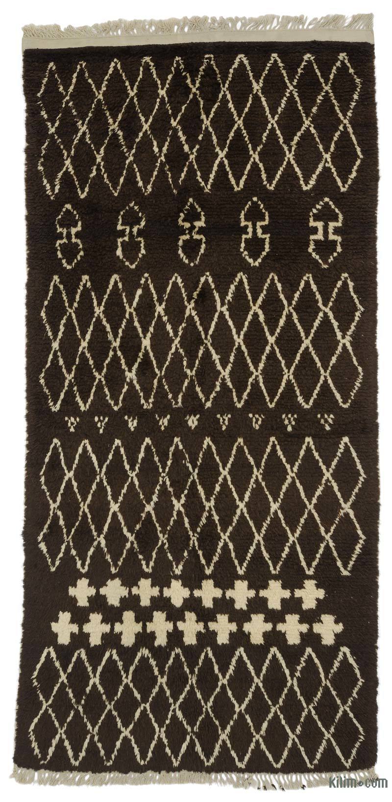 Brown, Beige New Moroccan Style Hand-Knotted Tulu Rug - 3' 11" x 8' 1" (47" x 97") - K0039224