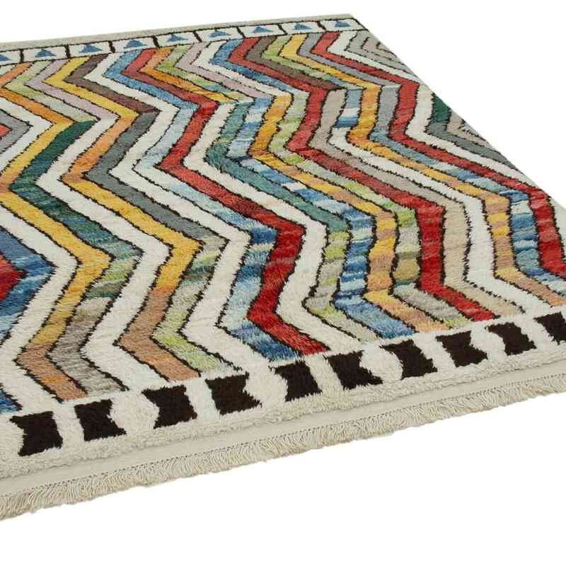 Multicolor New Moroccan Style Hand-Knotted Tulu Rug - 7' 3" x 8' 10" (87" x 106") - K0039226