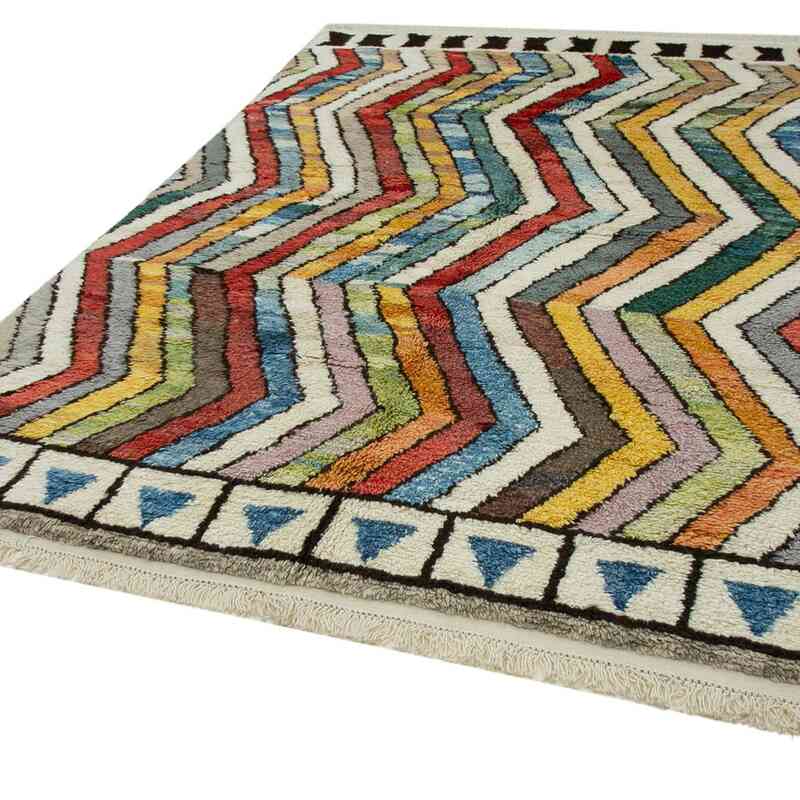 Multicolor New Moroccan Style Hand-Knotted Tulu Rug - 7' 3" x 8' 10" (87" x 106") - K0039226