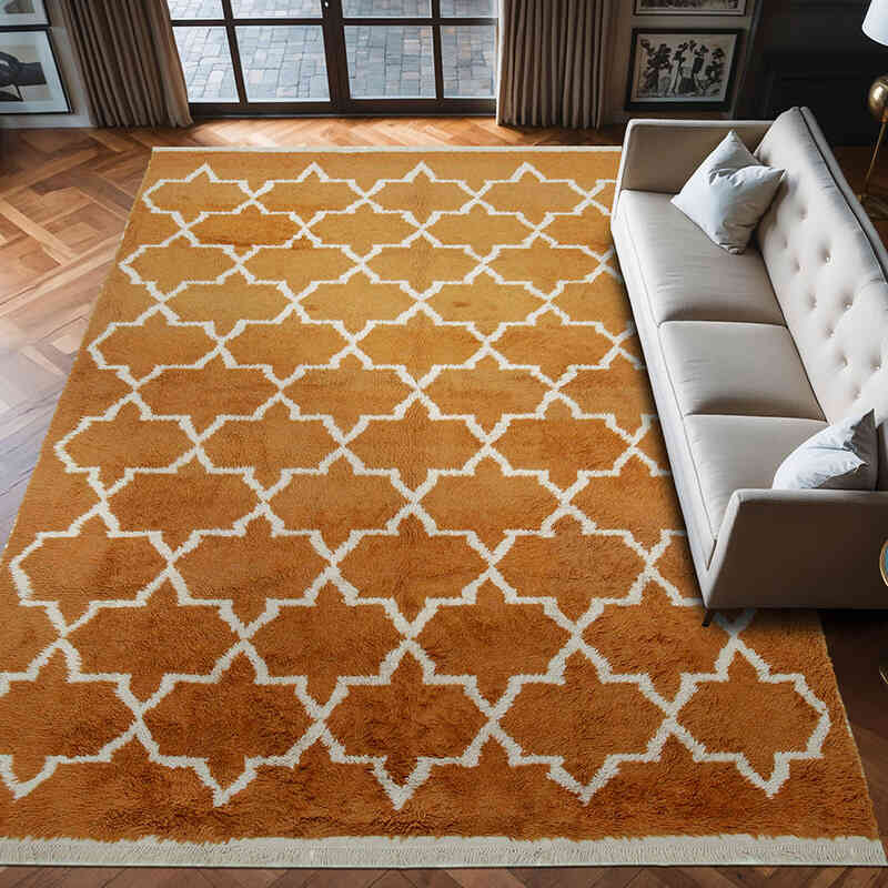 Orange New Moroccan Style Hand-Knotted Tulu Rug - 8' 11" x 12' 8" (107" x 152") - K0039231
