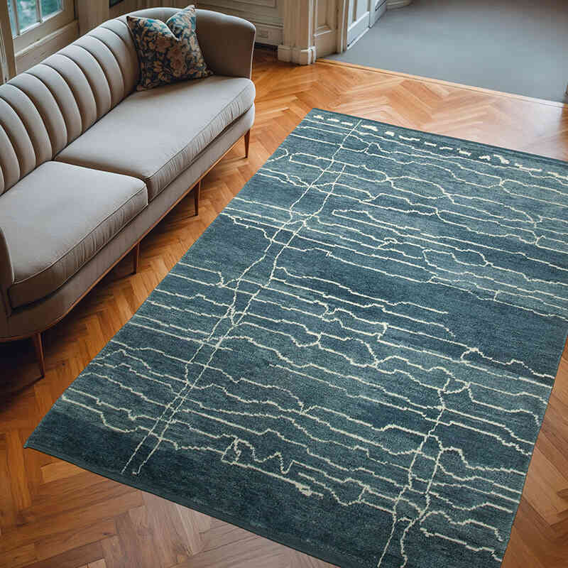 Blue New Moroccan Style Hand-Knotted Tulu Rug - 6' 4" x 9' 2" (76" x 110") - K0039234
