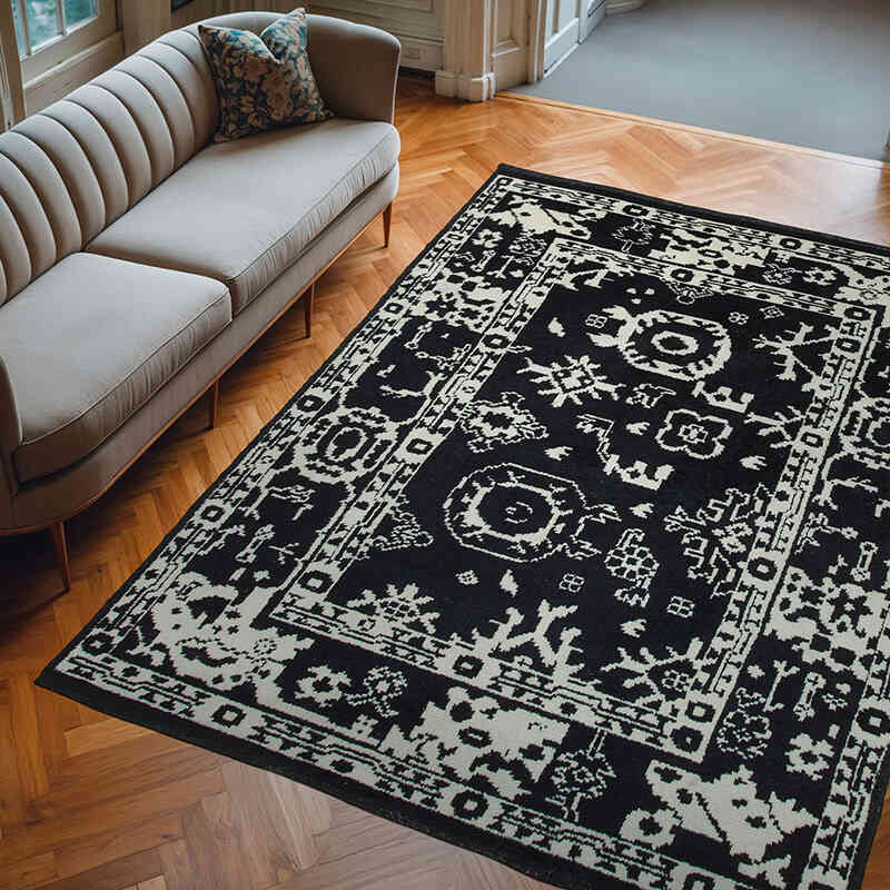 Black New Hand-Knotted Rug - 7' 6" x 10' 3" (90" x 123") - K0039241