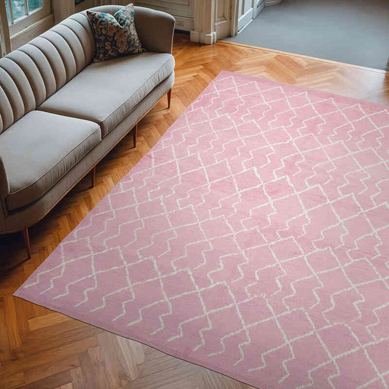 Pembe Yeni Fas Stili El Dokuma Tulu - 250 cm x 317 cm - K0039244