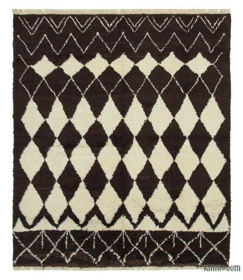 Brown, Beige New Moroccan Style Hand-Knotted Tulu Rug - 7' 10" x 9' 2" (94" x 110") - K0039285