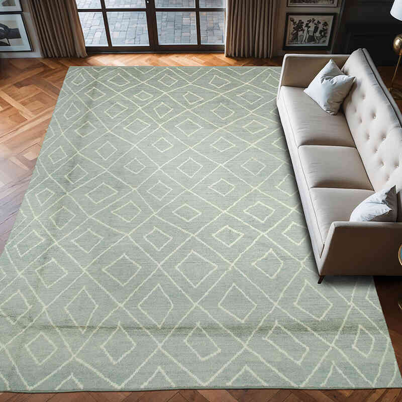 Gray New Moroccan Style Hand-Knotted Tulu Rug - 9' 5" x 13' 7" (113" x 163") - K0039307