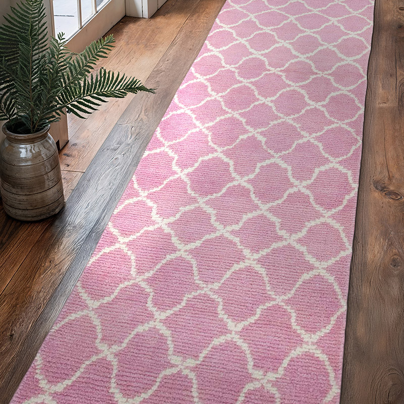 Rosado Nueva alfombra de corredor de estilo marroquí - 95 cm x 367 cm - K0039314