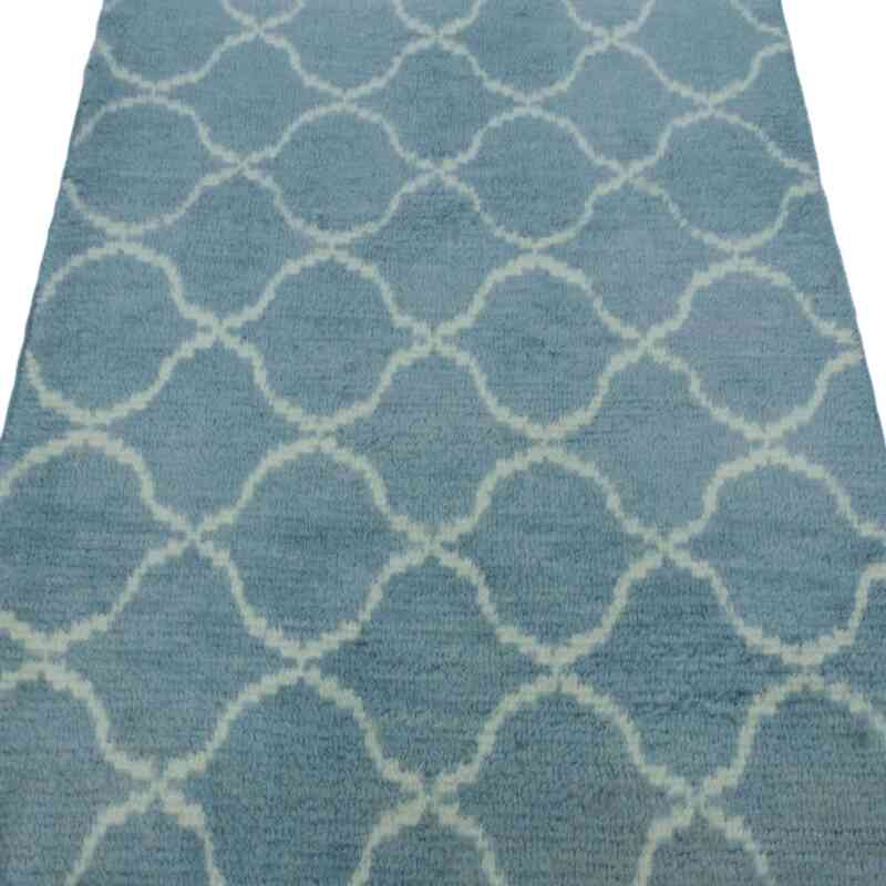 Blue New Moroccan Style Hand-Knotted Tulu Runner - 3' 1" x 12' 4" (37" x 148") - K0039322