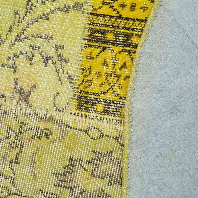 Yellow Round Patchwork Hand-Knotted Turkish Rug - 6' 5" x 6' 5" (77" x 77") - K0039406