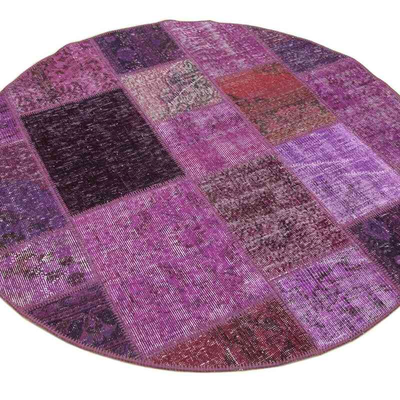 Púrpura Alfombra De Retazos Turca Sobre-Teñida - 145 cm x 145 cm - K0039421