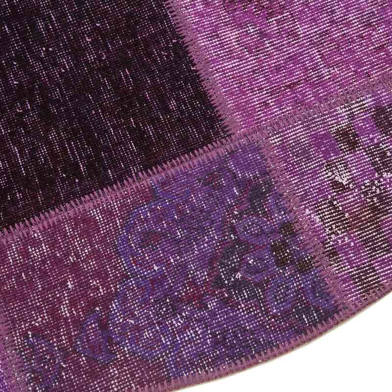 Purple Round Patchwork Hand-Knotted Turkish Rug - 4' 9" x 4' 9" (57" x 57") - K0039421