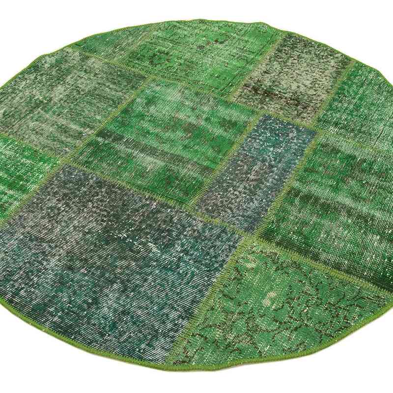 Yeşil Yuvarlak Boyalı Patchwork Halı - 153 cm x 153 cm - K0039426