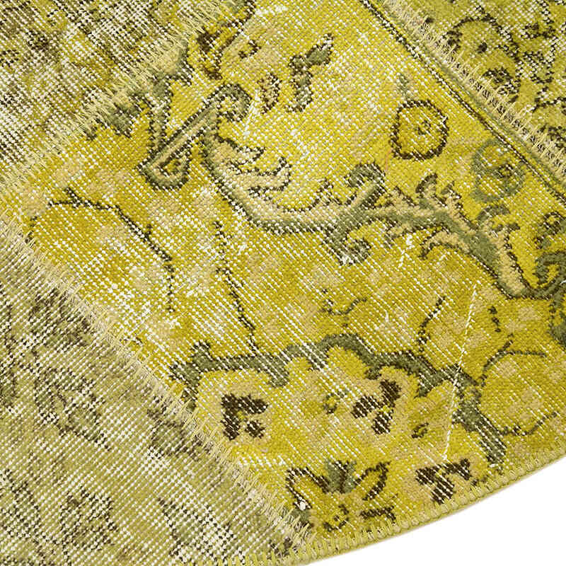Sarı Yuvarlak Boyalı Patchwork Halı - 151 cm x 151 cm - K0039428