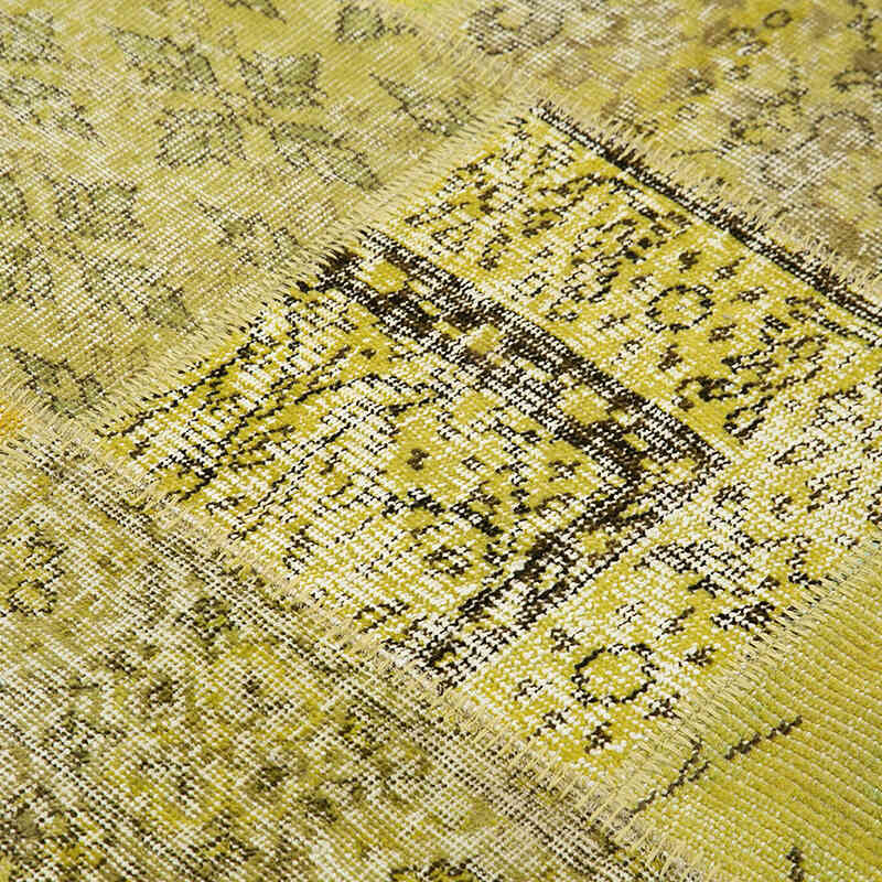 Sarı Yuvarlak Boyalı Patchwork Halı - 151 cm x 151 cm - K0039428