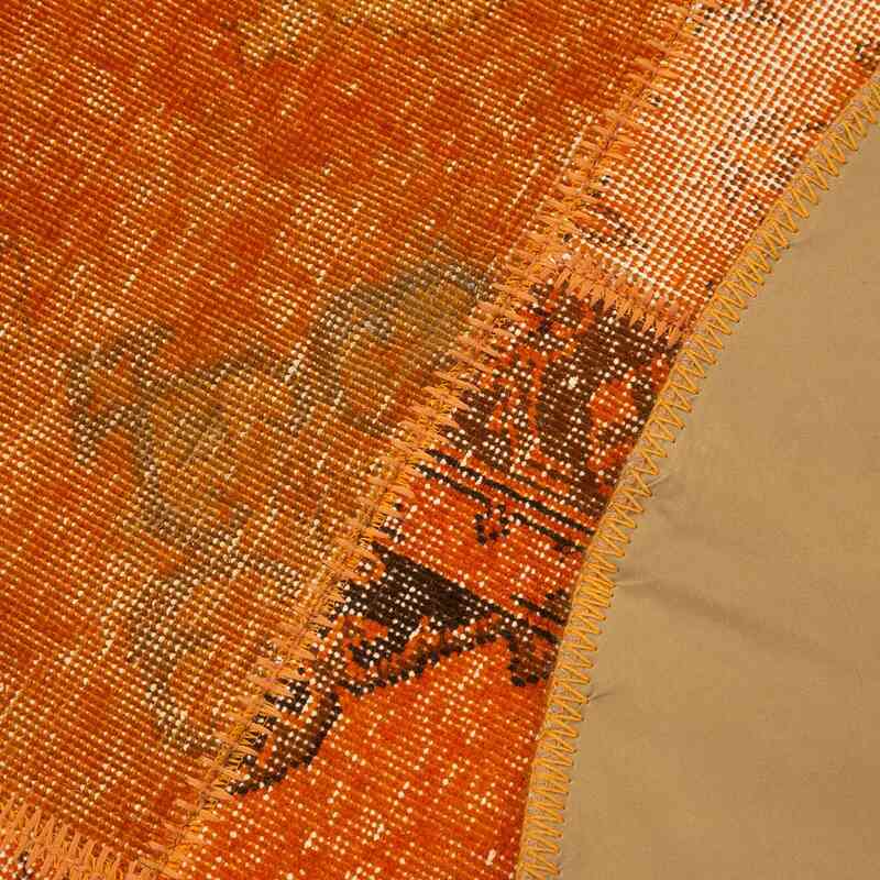 Orange Round Patchwork Hand-Knotted Turkish Rug - 4' 11" x 4' 11" (59" x 59") - K0039429