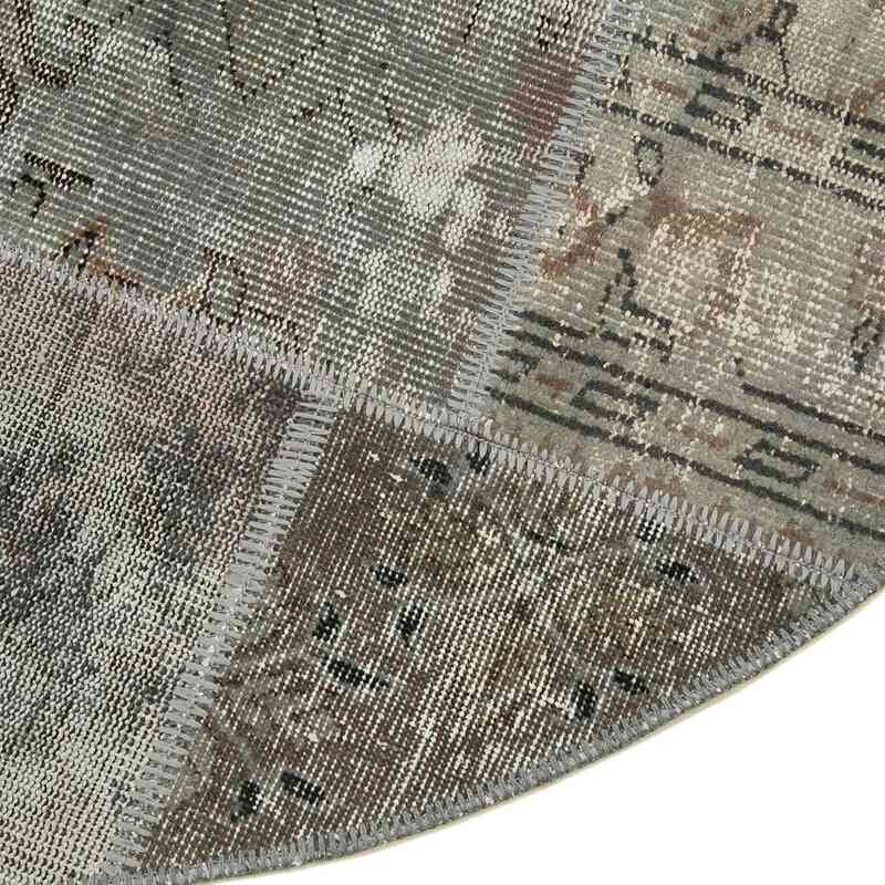 Grey Round Patchwork Hand-Knotted Turkish Rug - 5' 1" x 5' 1" (61" x 61") - K0039455
