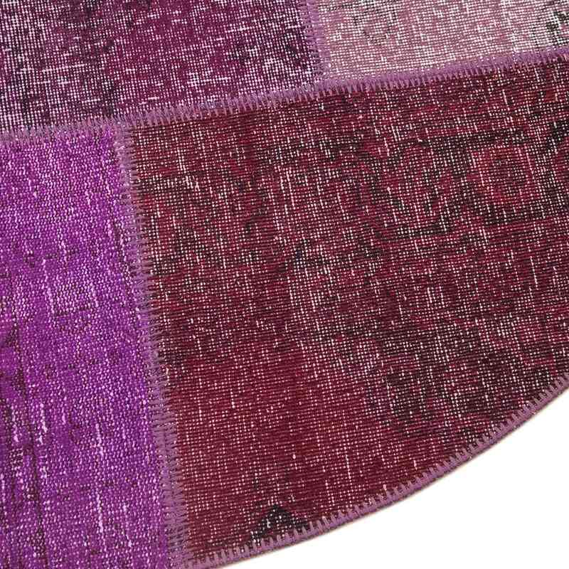 Purple Round Patchwork Hand-Knotted Turkish Rug - 6' 3" x 6' 3" (75" x 75") - K0039500