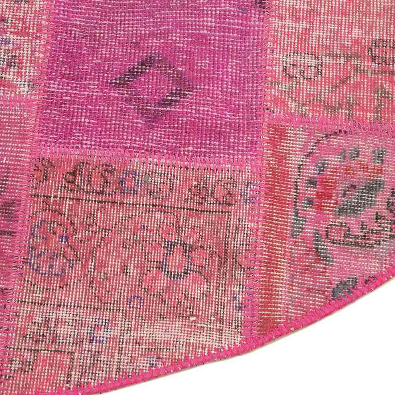 Pink Round Patchwork Hand-Knotted Turkish Rug - 6' 6" x 6' 6" (78" x 78") - K0039502