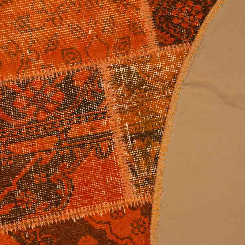 Orange Round Patchwork Hand-Knotted Turkish Rug - 6' 7" x 6' 7" (79" x 79") - K0039504