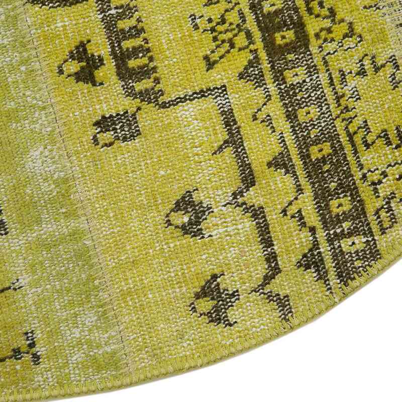 Yellow Round Patchwork Hand-Knotted Turkish Rug - 4' 10" x 4' 10" (58" x 58") - K0039506