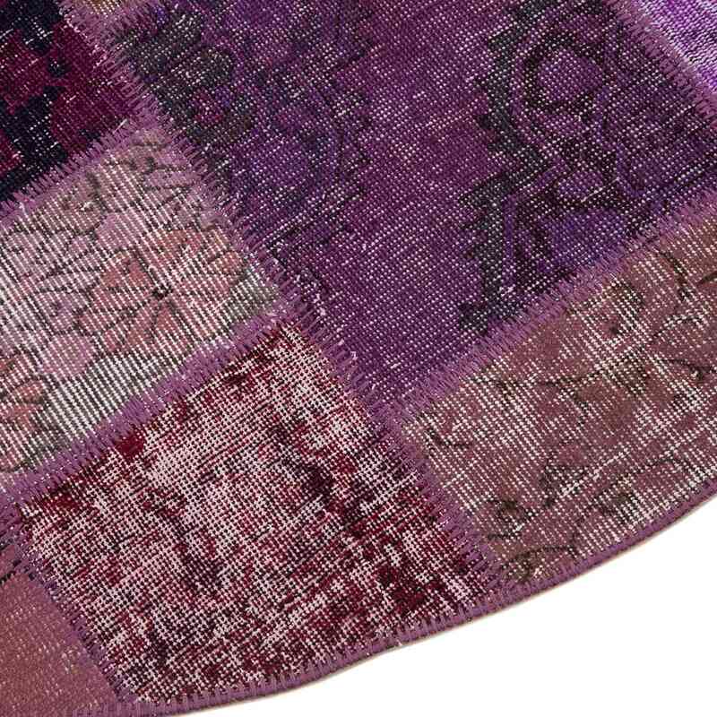 Purple Round Patchwork Hand-Knotted Turkish Rug - 6' 4" x 6' 4" (76" x 76") - K0039525