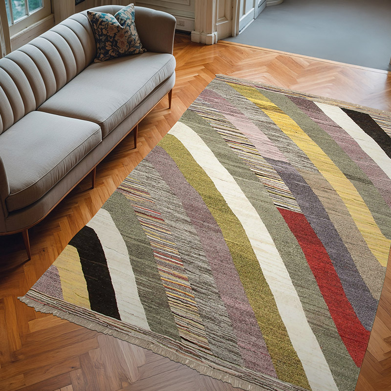 New Turkish Handwoven Kilim Rug - 6' 11" x 10' 5" (83" x 125") - K0039553