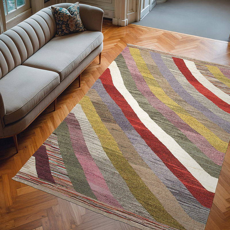 New Turkish Handwoven Kilim Rug - 6' 11" x 10' 3" (83" x 123") - K0039557