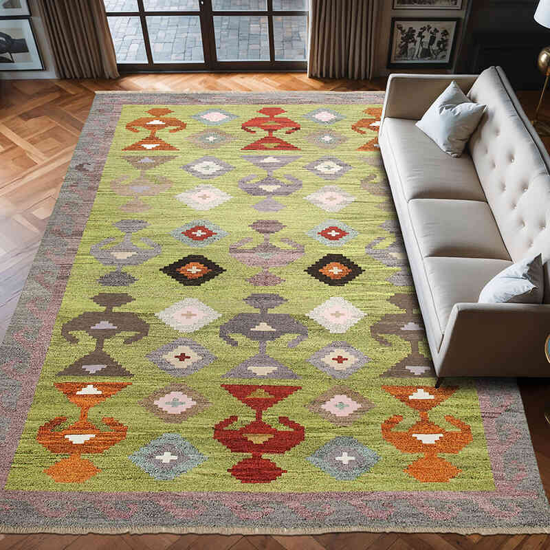 New Contemporary Handwoven Kilim Rug - 9' 11" x 13' 7" (119" x 163") - Vintage Yarn - K0039610