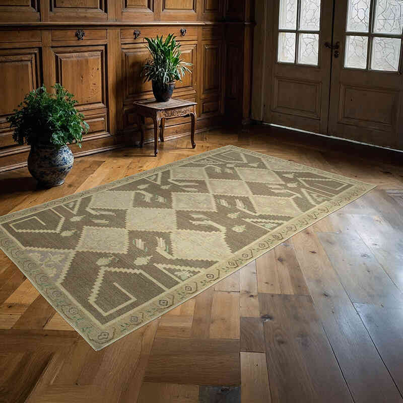 All Wool Hand-Knotted Vintage Turkish Rug - 4' 9" x 8'  (57" x 96") - K0039835