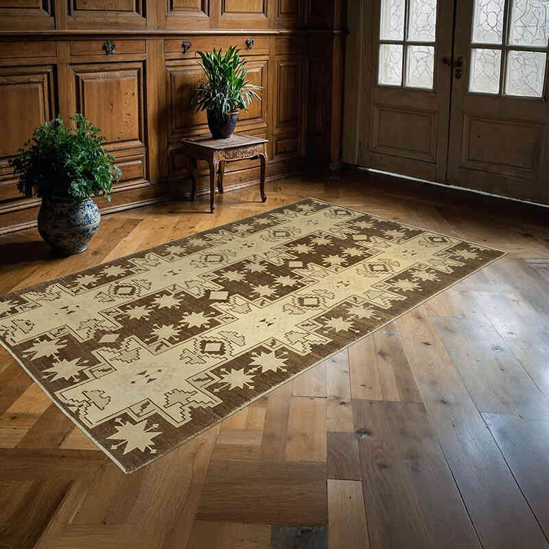 All Wool Hand-Knotted Vintage Turkish Rug - 4' 5" x 7' 9" (53" x 93") - K0039837