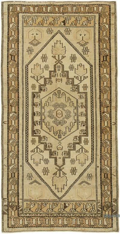 All Wool Hand-Knotted Vintage Turkish Rug - 3' 9" x 7' 3" (45" x 87")