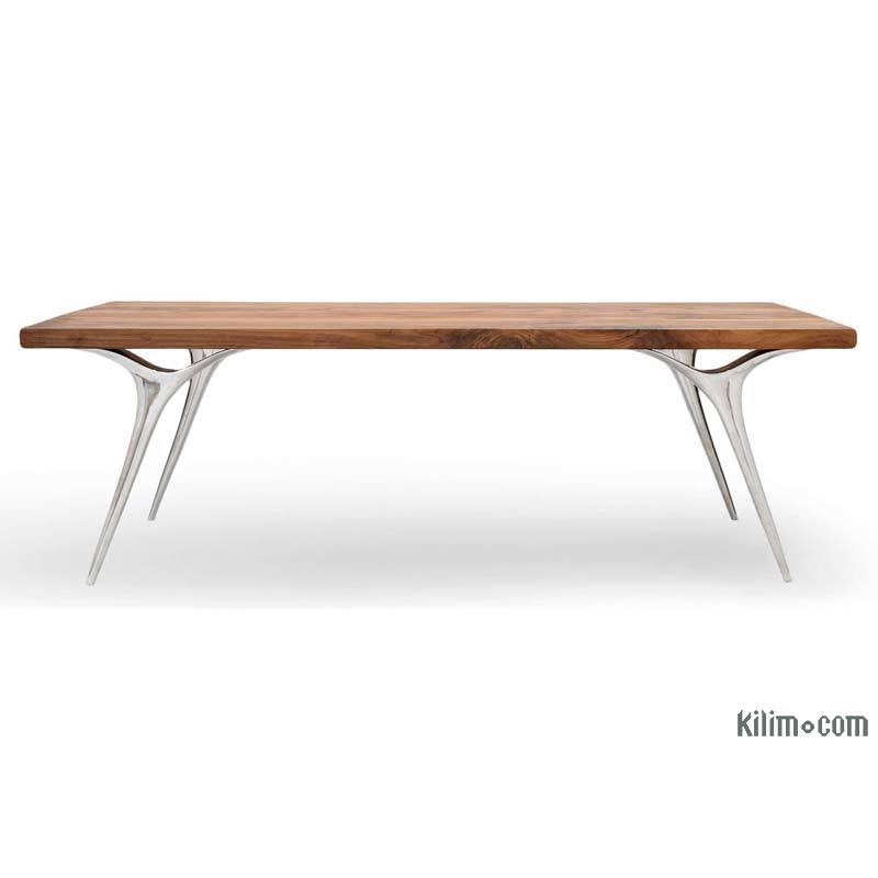 Walnut Table with Sand Cast Aluminium Legs - K0040424