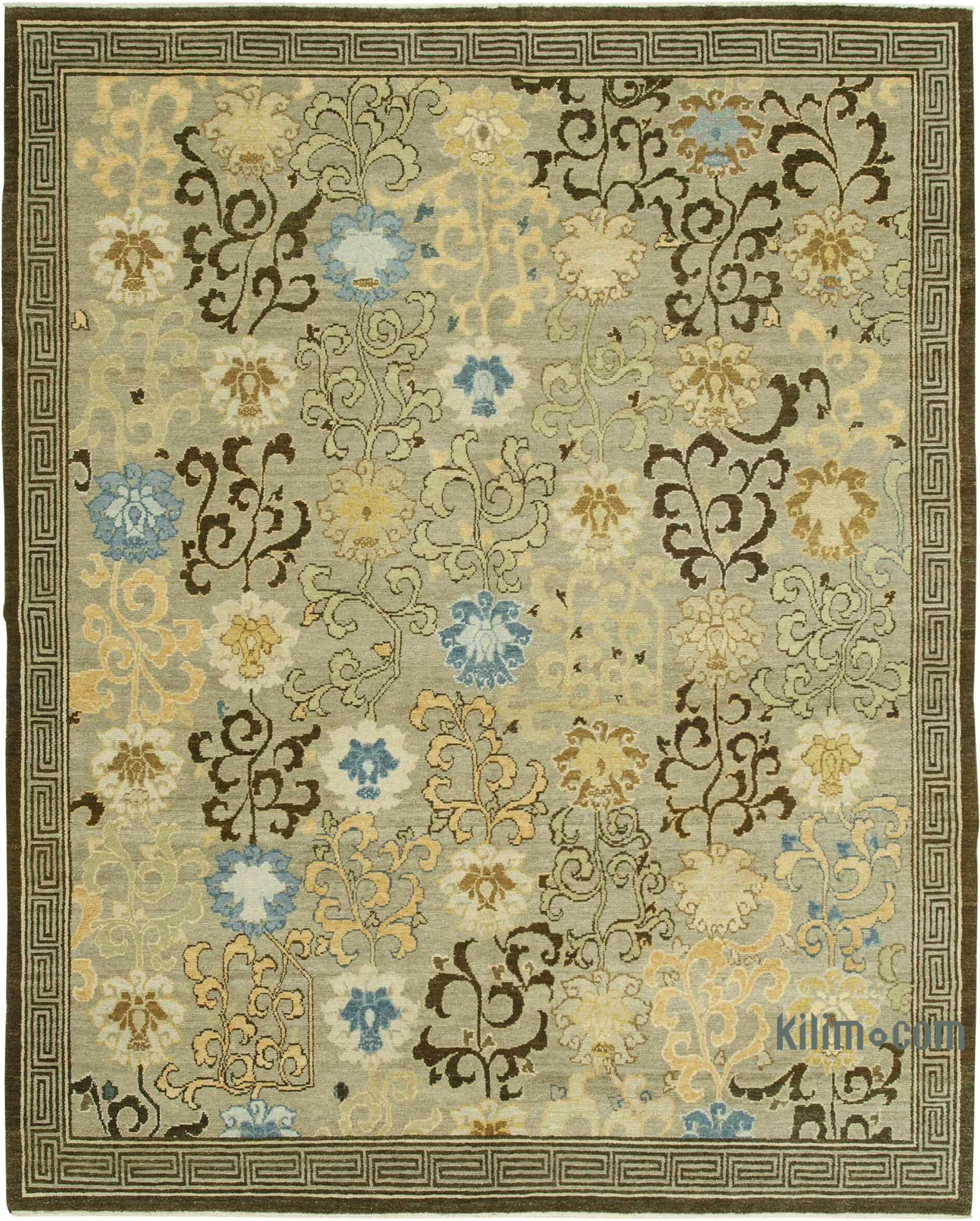Tan Wool Oushak Hand-Knotted Oriental Rug - 8'11 x 11'8 - 8'11 x 11'8, Tan