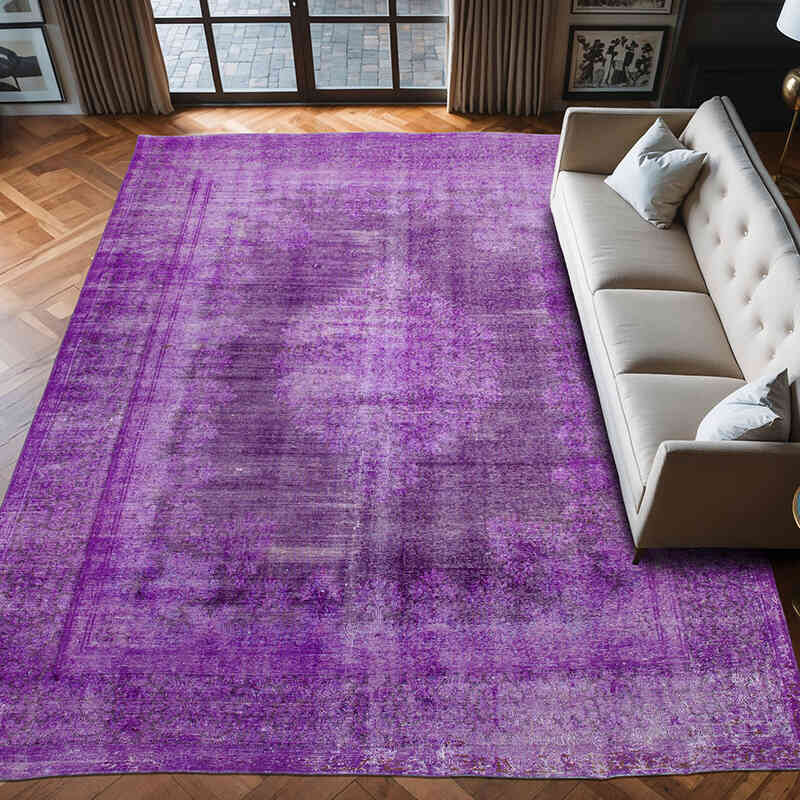 Mor Boyalı El Dokuma Vintage Halı - 292 cm x 401 cm - K0041099