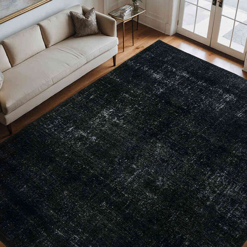 Siyah Boyalı El Dokuma Vintage Halı - 286 cm x 359 cm - K0041128