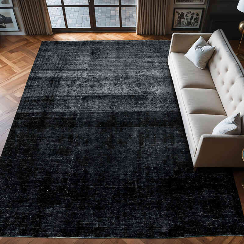 Negro Alfombra Turca Vintage Sobre-teñida  - 289 cm x 402 cm - K0041185