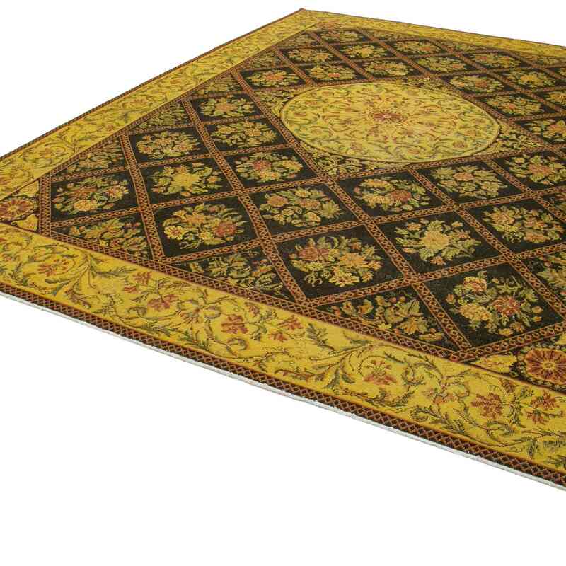 Yellow, Black Over-dyed Vintage Hand-Knotted Oriental Rug - 9' 7" x 13' 3" (115" x 159") - K0041206