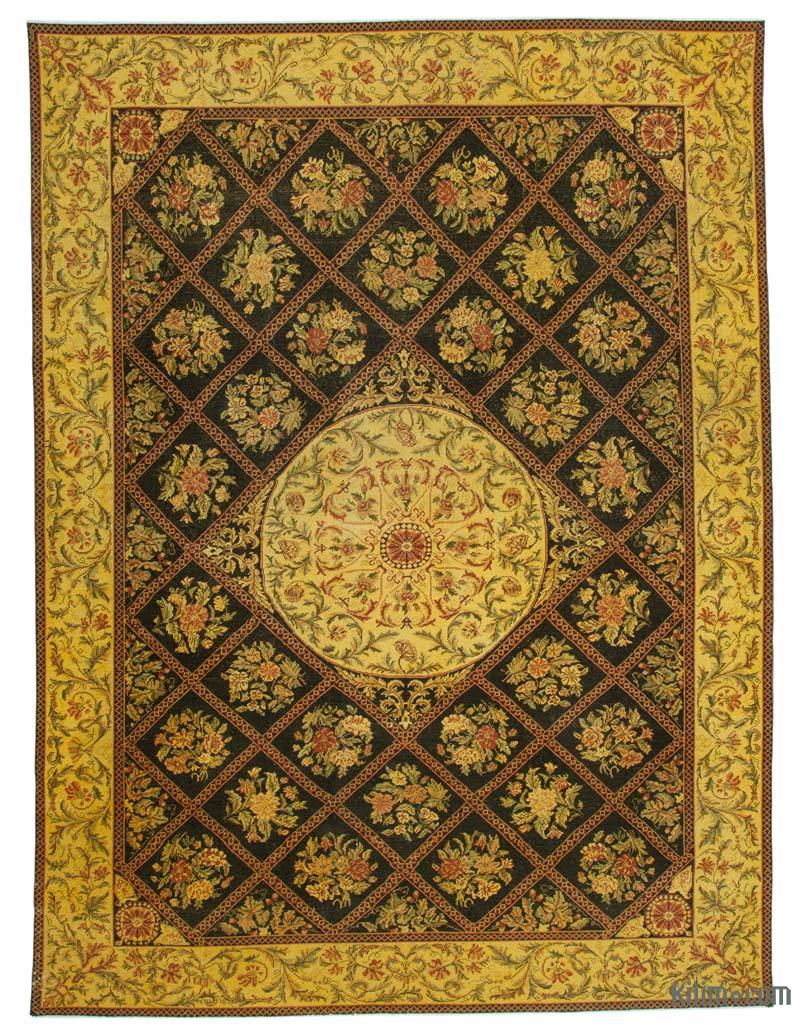 Yellow, Black Over-dyed Vintage Hand-Knotted Oriental Rug - 9' 7" x 13' 3" (115" x 159") - K0041206