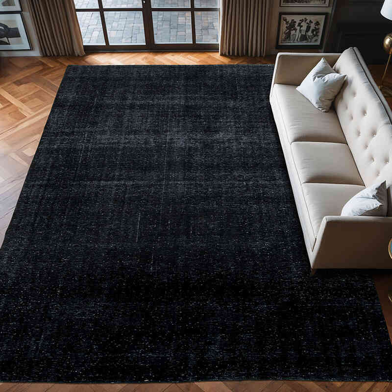Siyah Boyalı El Dokuma Vintage Halı - 298 cm x 413 cm - K0041207