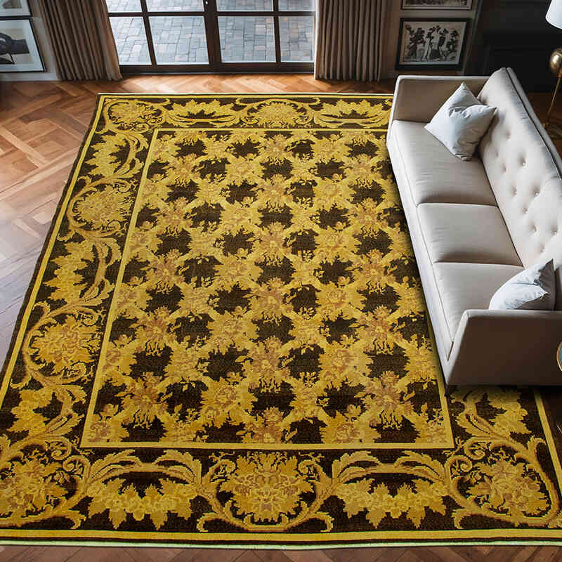 Amarillo Alfombra Turca Vintage Sobre-teñida  - 273 cm x 372 cm - K0041215