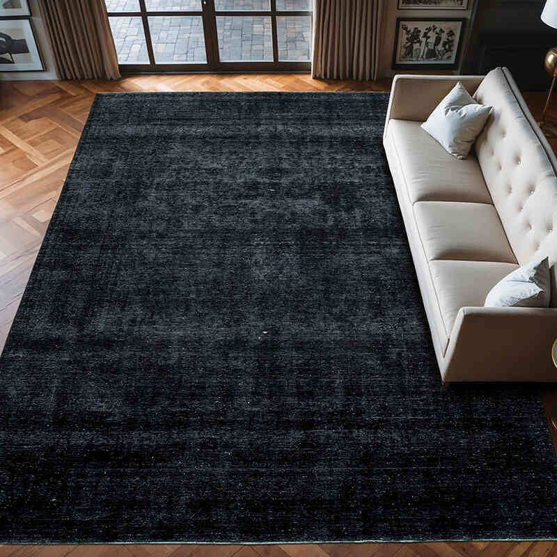 Negro Alfombra Turca Vintage Sobre-teñida  - 288 cm x 396 cm - K0041245