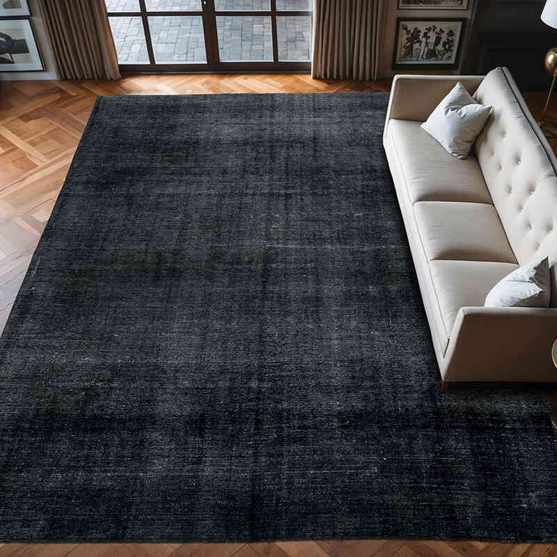 Negro Alfombra Turca Vintage Sobre-teñida  - 283 cm x 378 cm - K0041263