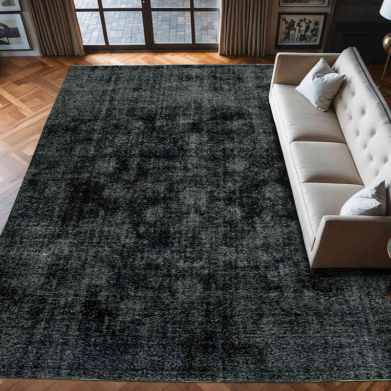 Black Over-dyed Vintage Hand-Knotted Oriental Rug - 9' 11" x 12' 7" (119" x 151") - K0041336