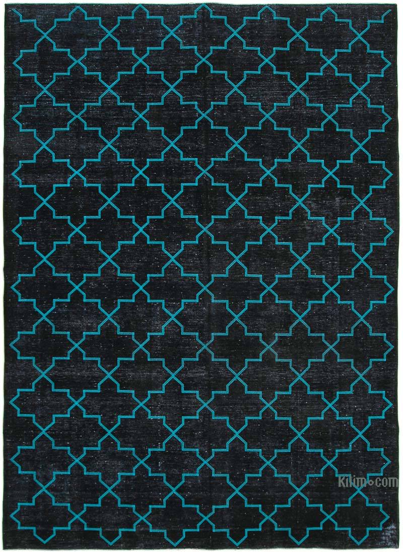 Black Embroidered Over-dyed Turkish Vintage Rug - 9' 3" x 12' 8" (111" x 152") - K0042722
